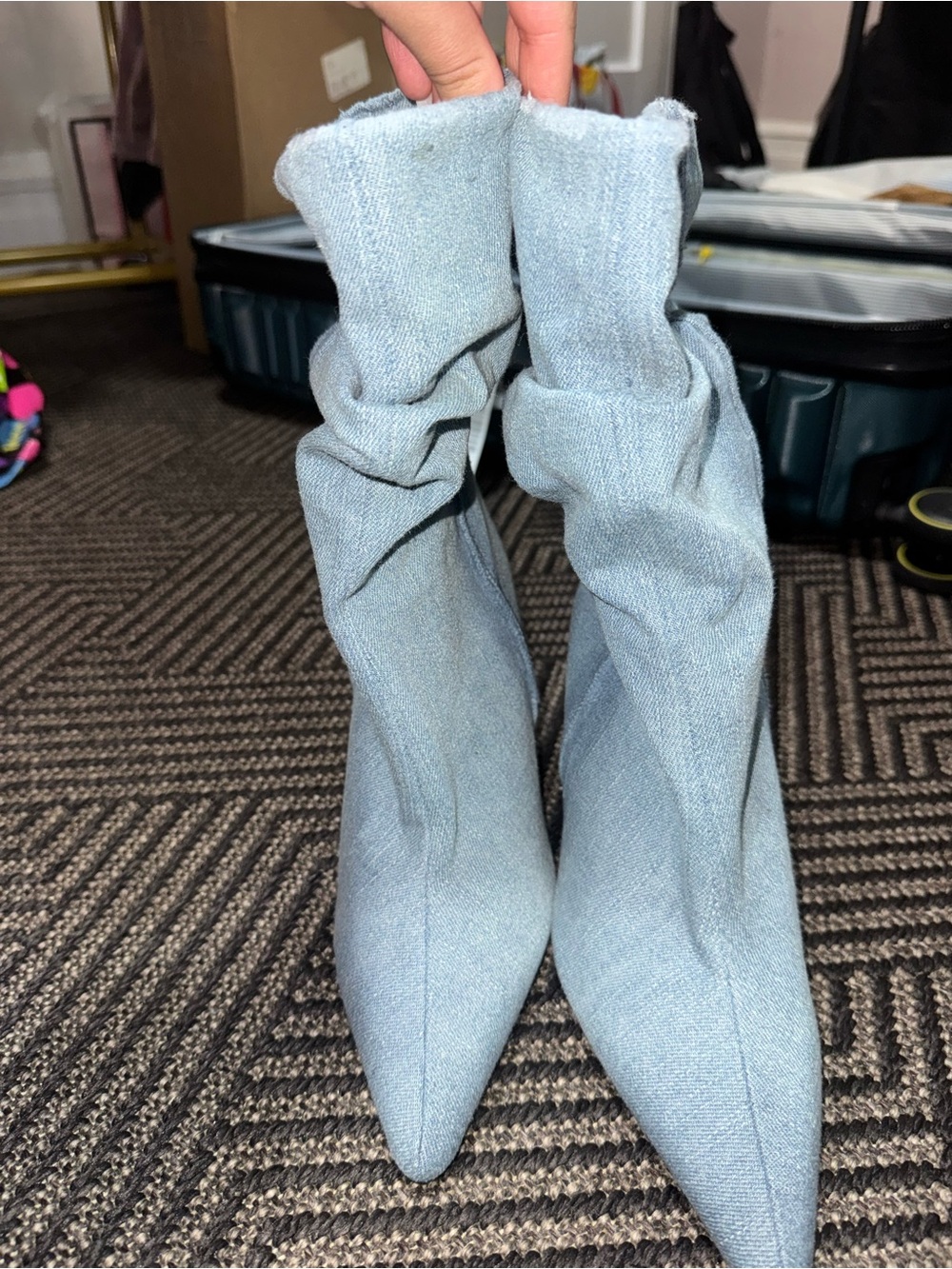Zara Light Blue Pointed Toe Slouch Sock Boots